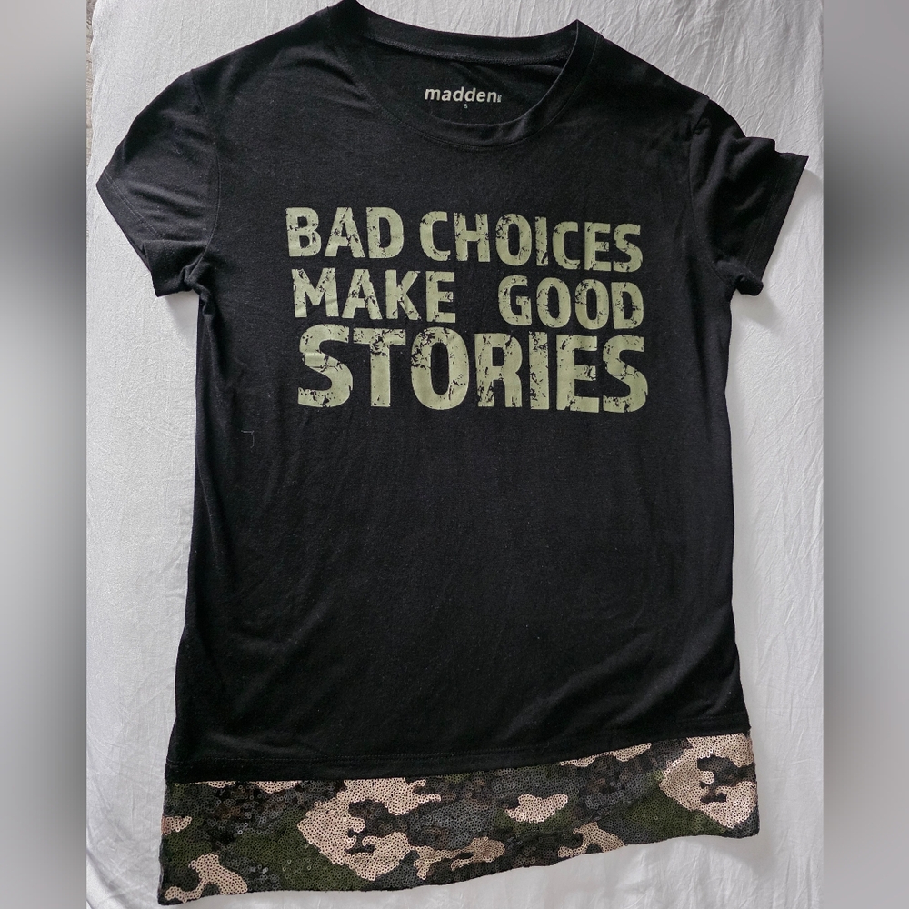 Black Graphic Tee with Camo Accent